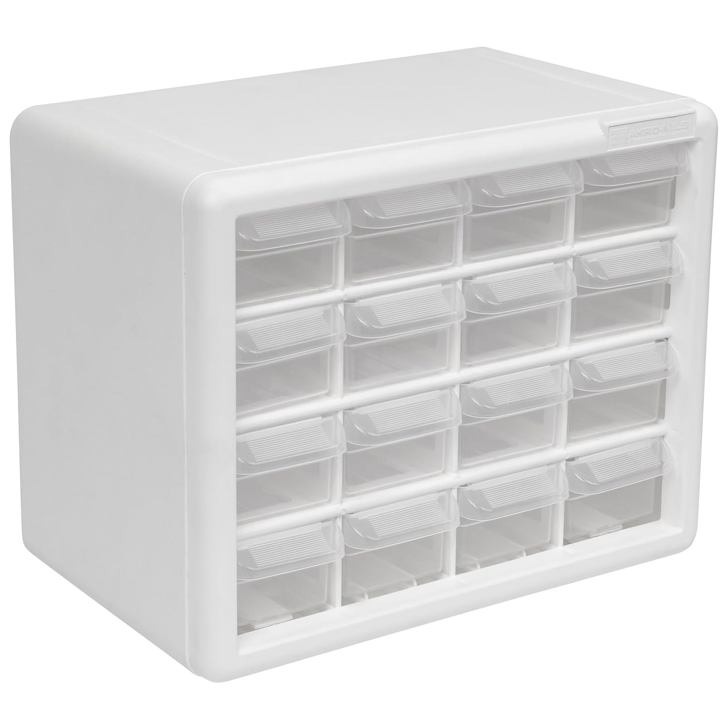 Akro-Mils 16-Drawer Plastic Drawer Storage Cabinet for Garage Organization, Beads, Makeup Organizer, Building Bricks Storage, Teacher Toolbox, 10-1/2" W x 6-1/2" D x 8-1/2" H, 10116 White