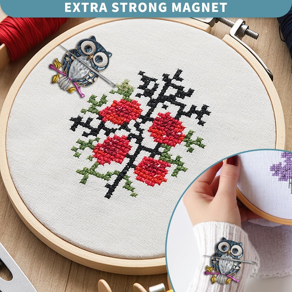 Magnetic Needle Minder Magnet Embroidery Accessories and Supplies Embroidery Needle Holder Cross Stitch Holder Needlework Supplies (Cardinal) (owl)