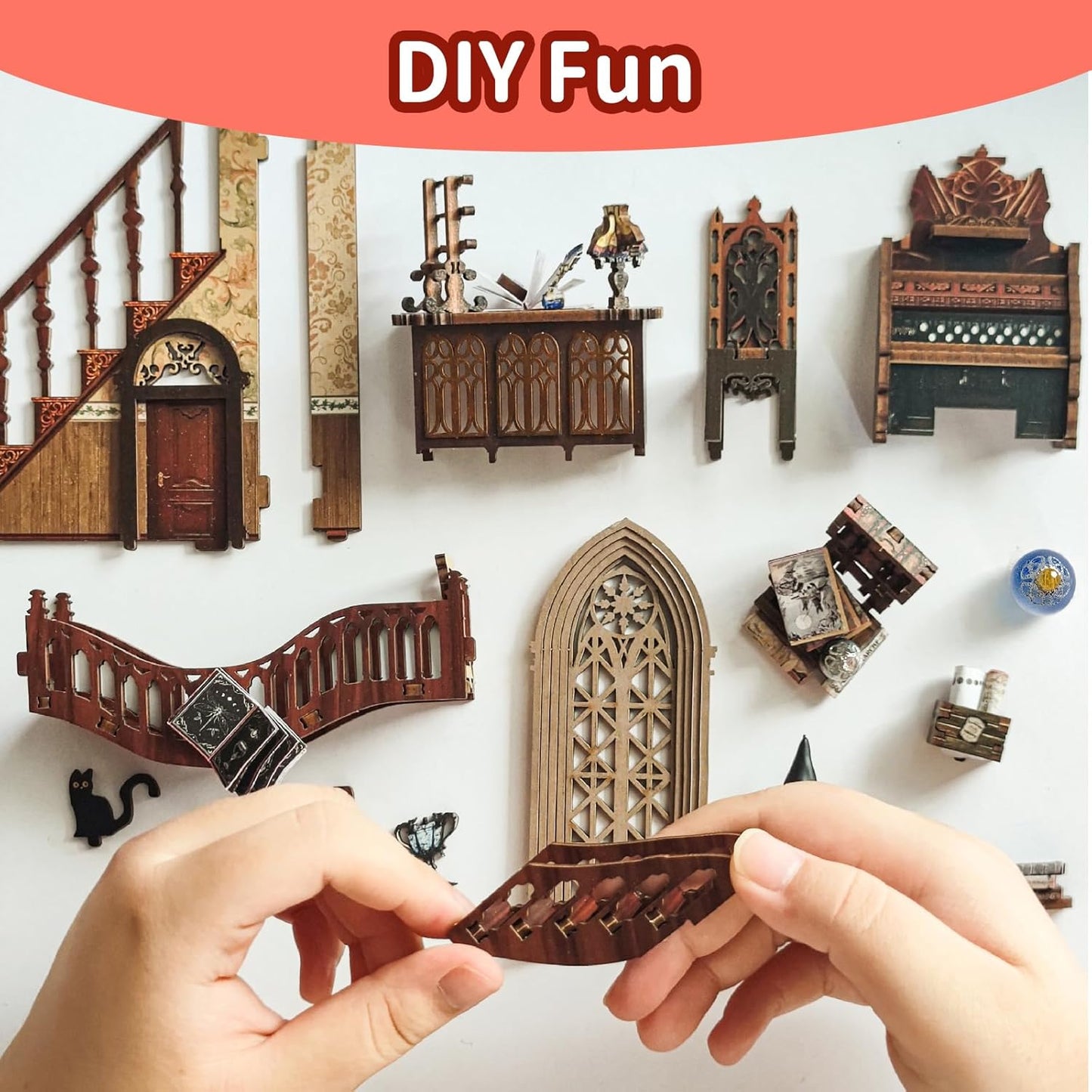 DIY Book Nook Kit,New DIY Dollhouse Booknook Bookshelf Insert Decor,3D Wooden Puzzles with LED,Book Nook Miniature Kit,Birthday Easter Home Decor for Teens Adult-Magic World