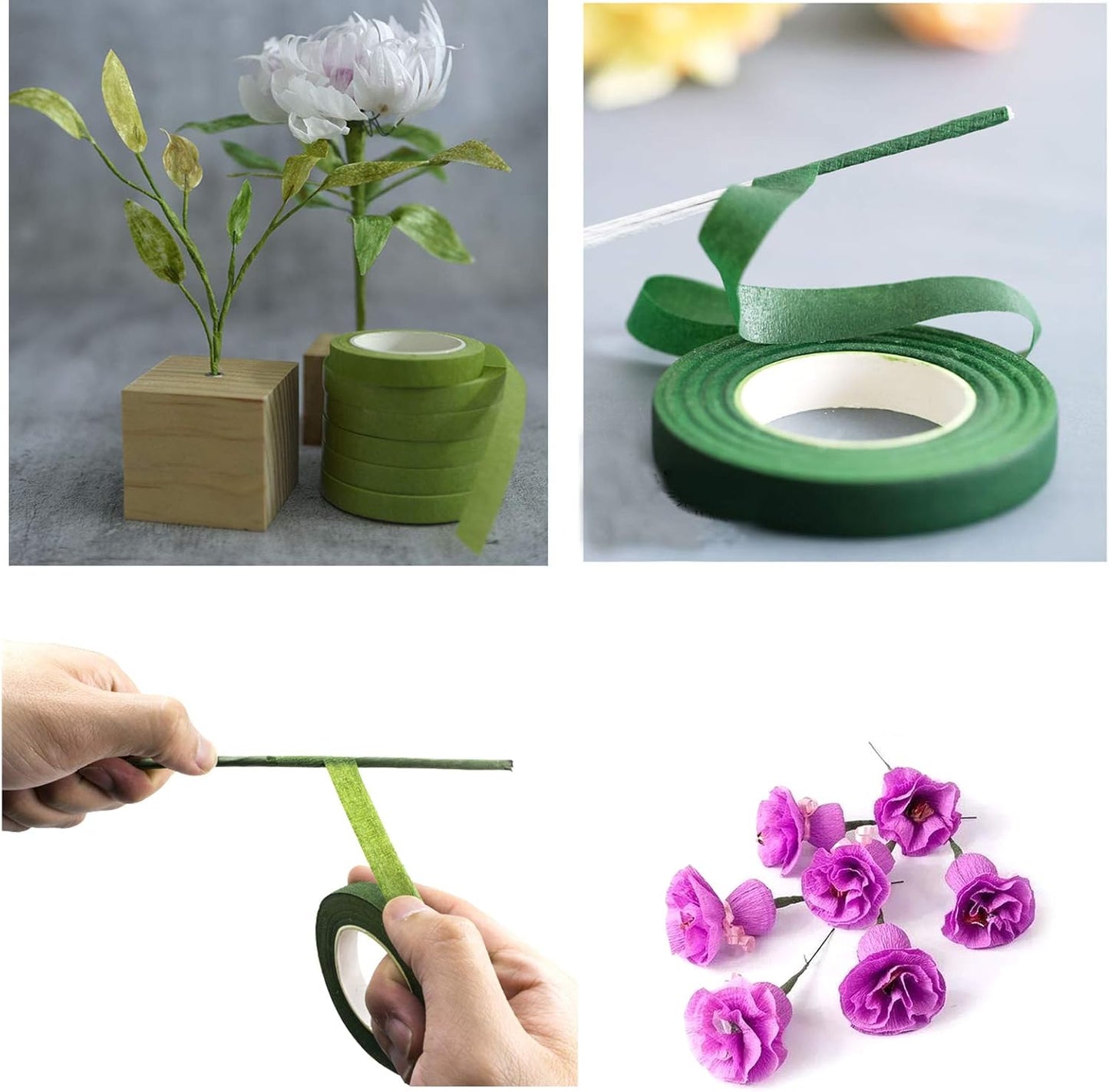 4 Rolls 1/2 Inch Floral Tapes Florist Wraps for Bouquet Stem and Flowers Making Craft Projects (30 Yards, White)