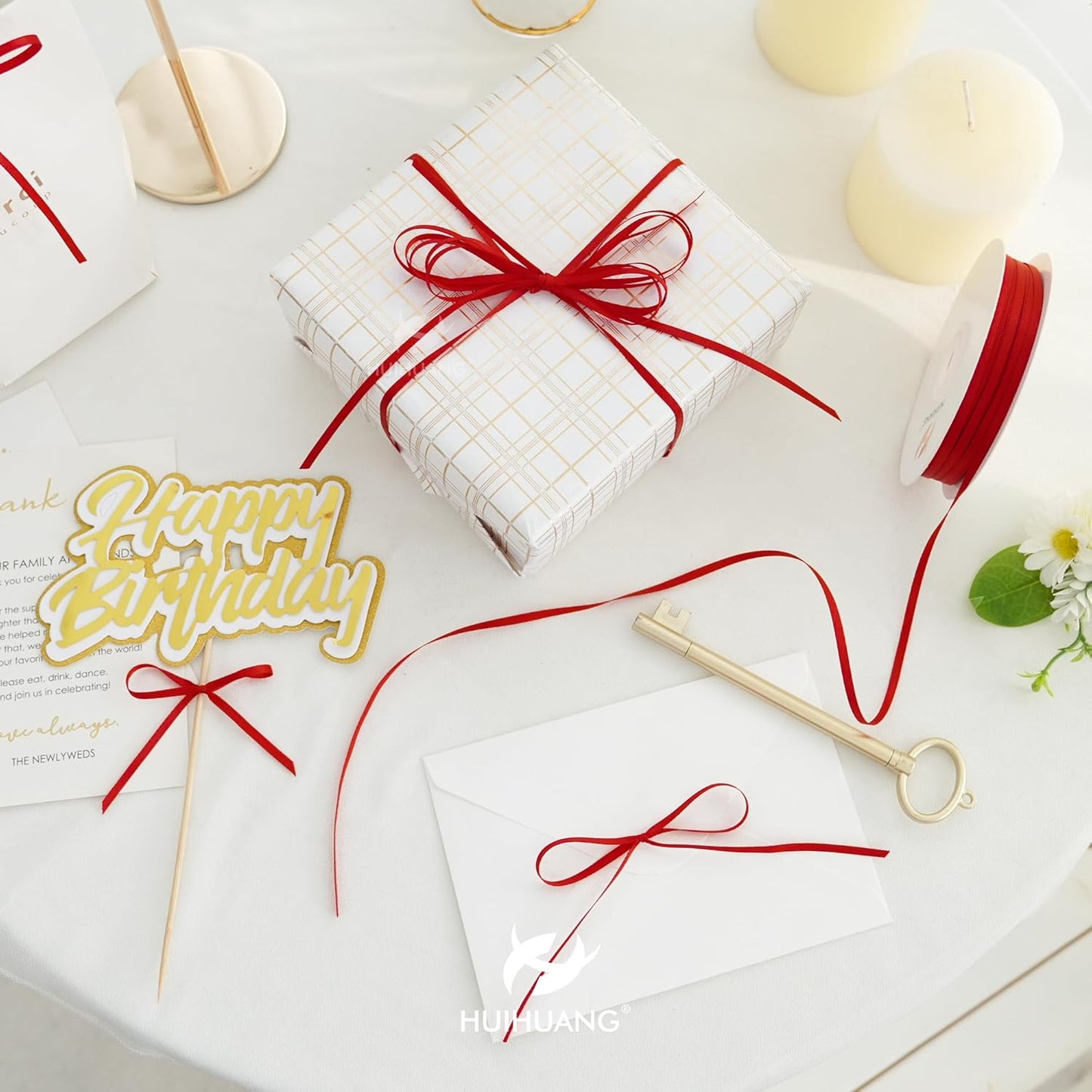 HUIHUANG Solid Color Satin Ribbon 1/8 inch x 100 Yards Roll Ribbon Thin Red Satin Double Face Crafts Ribbon for Crafts Sewing Christmas Gift Wrapping DIY Bows (Red)