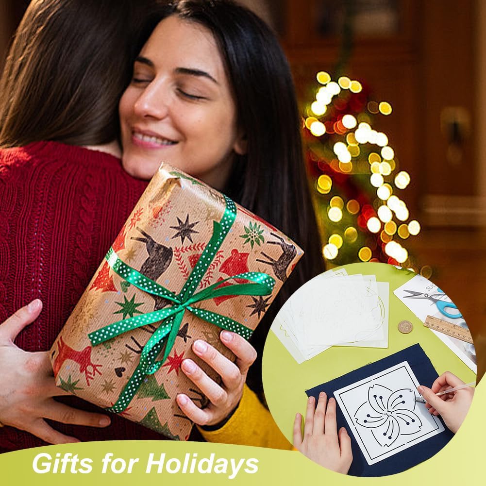 FREEBLOSS Sashiko Embroidery Stencils Sashiko PET Stencil Flowers Embroidery Patterns Stencils for Drawing Sashiko Template for Hand Quilting and Embroidery 14x14cm