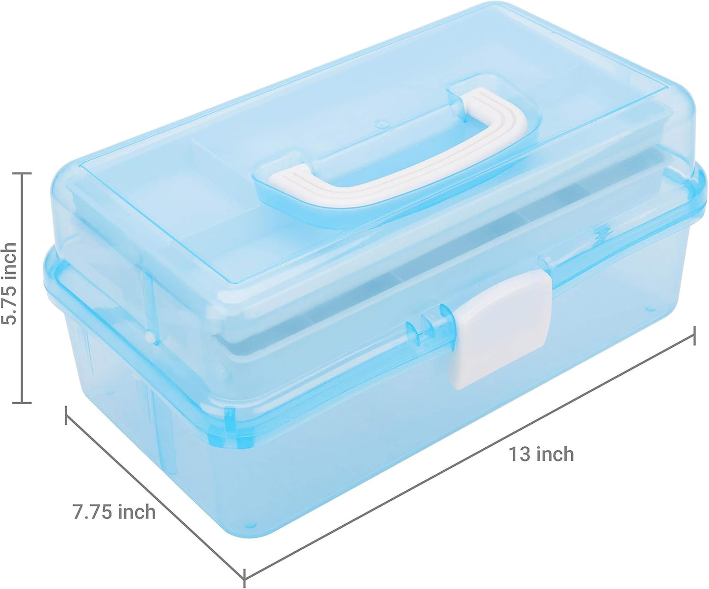 MyGift 13 Inch Transparent Blue Plastic Empty Multipurpose Storage Box with Handle, Latching Lid and 2 Expandable Trays for Tools, First Aid, Sewing Kit, Arts Crafts Supplies