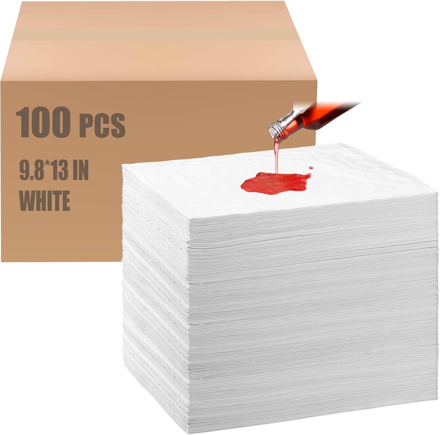 Hoolerry Oil Absorbent Pads Weight Dimpled Pad Garage Accessories Water Absorbent Mat Oil Spill Mat for Absorbing Protecting Home Garage Basement (100 Pcs,White,9.8 x 13 Inch)