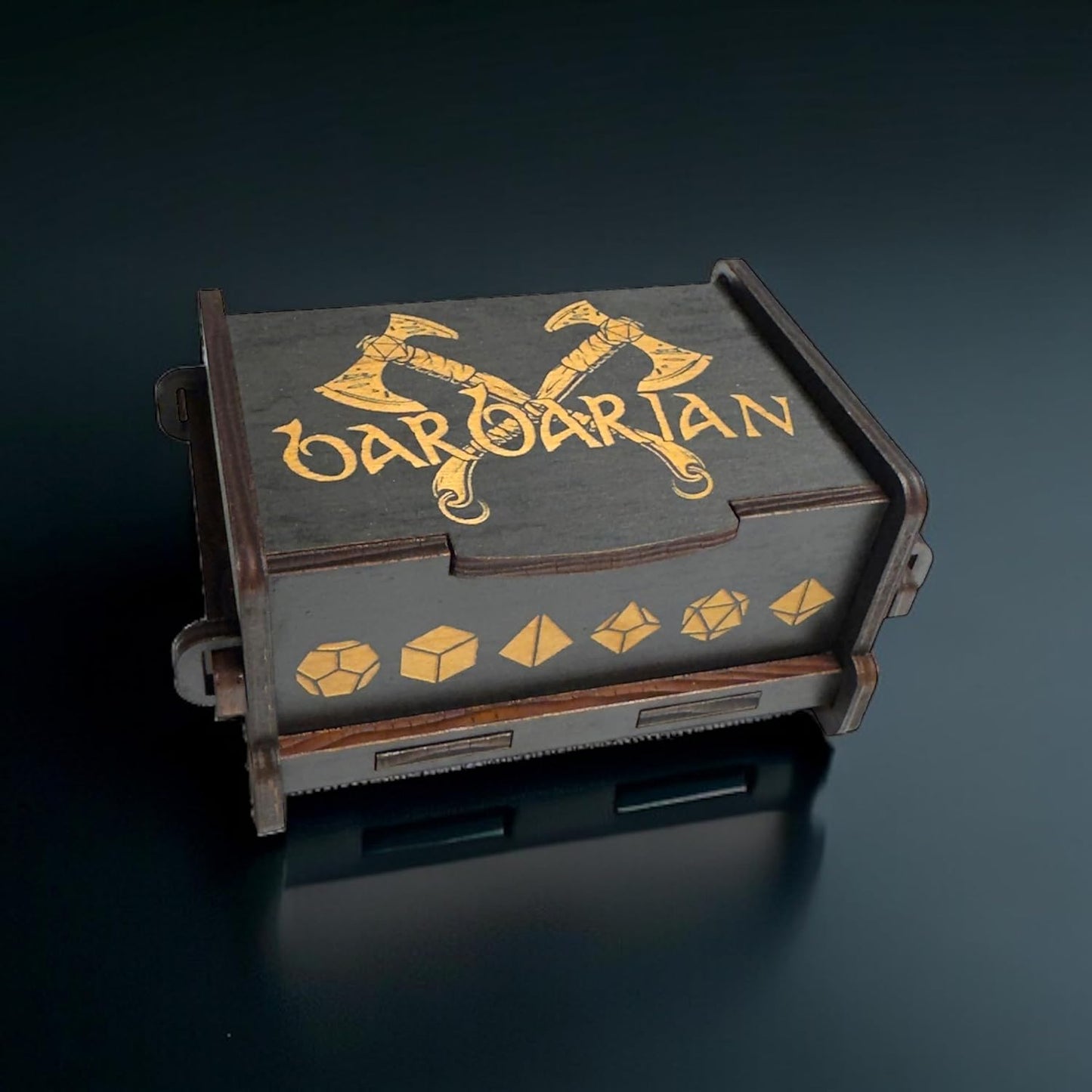 Dice Box - BLACK - 6x4x3 Also holds jewelry and great for desks and desk top items (Barbarian)
