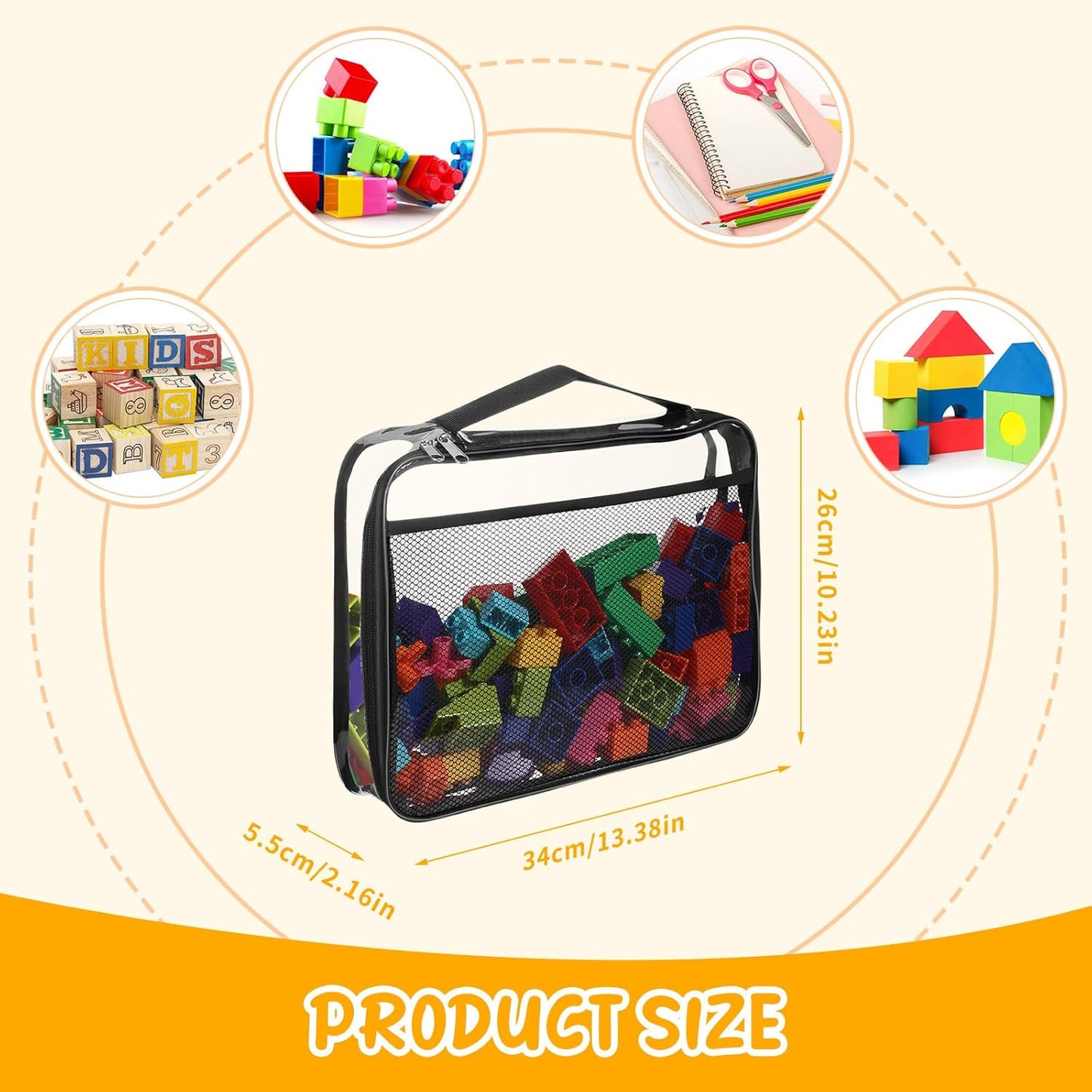 8 Packs Toy Storage Bags with Zipper, Clear PVC Organizing Bags, Reusable Toy Storage Organizer with Portable Handle, Travel Waterproof Organizer Bags for Building Blocks, Puzzle, Toys and Books