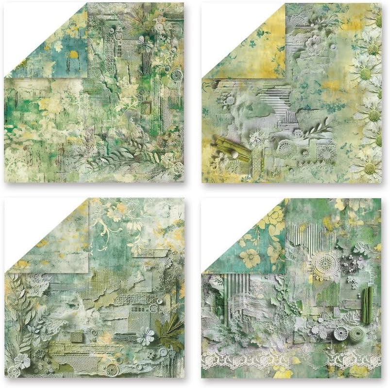 Green Lace Scrapbook Paper Vintage Flower Pattern Papers Pad 12×12,24 Sheets Double-Sided Bobo Floral Scrapbooking CardStock Paper Pad for Holiday Cardmaking DIY Origami Papers.