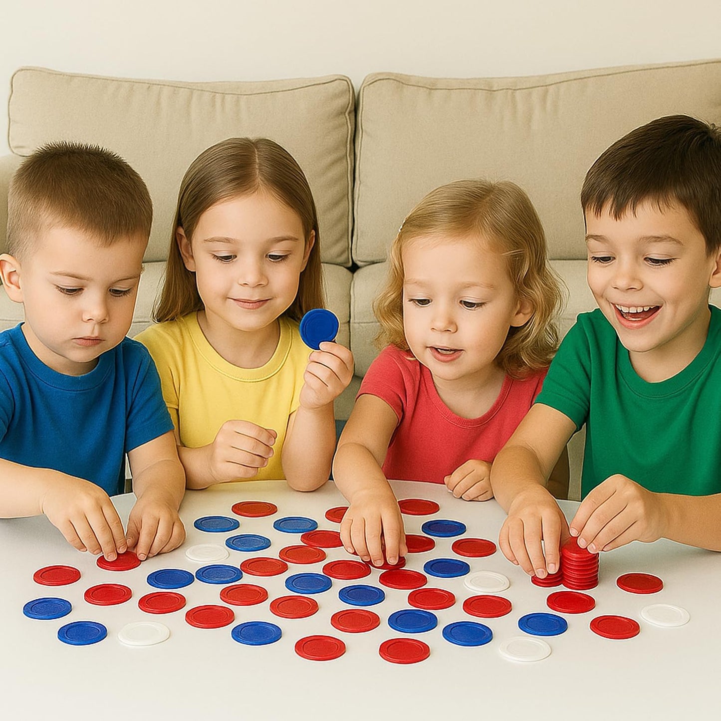 GiftExpress Lot of 300, Plastic Poker Chips for Kids Game Play, Learning Math Counting, Bingo Game, Red, White & Blue 100 pcs ea