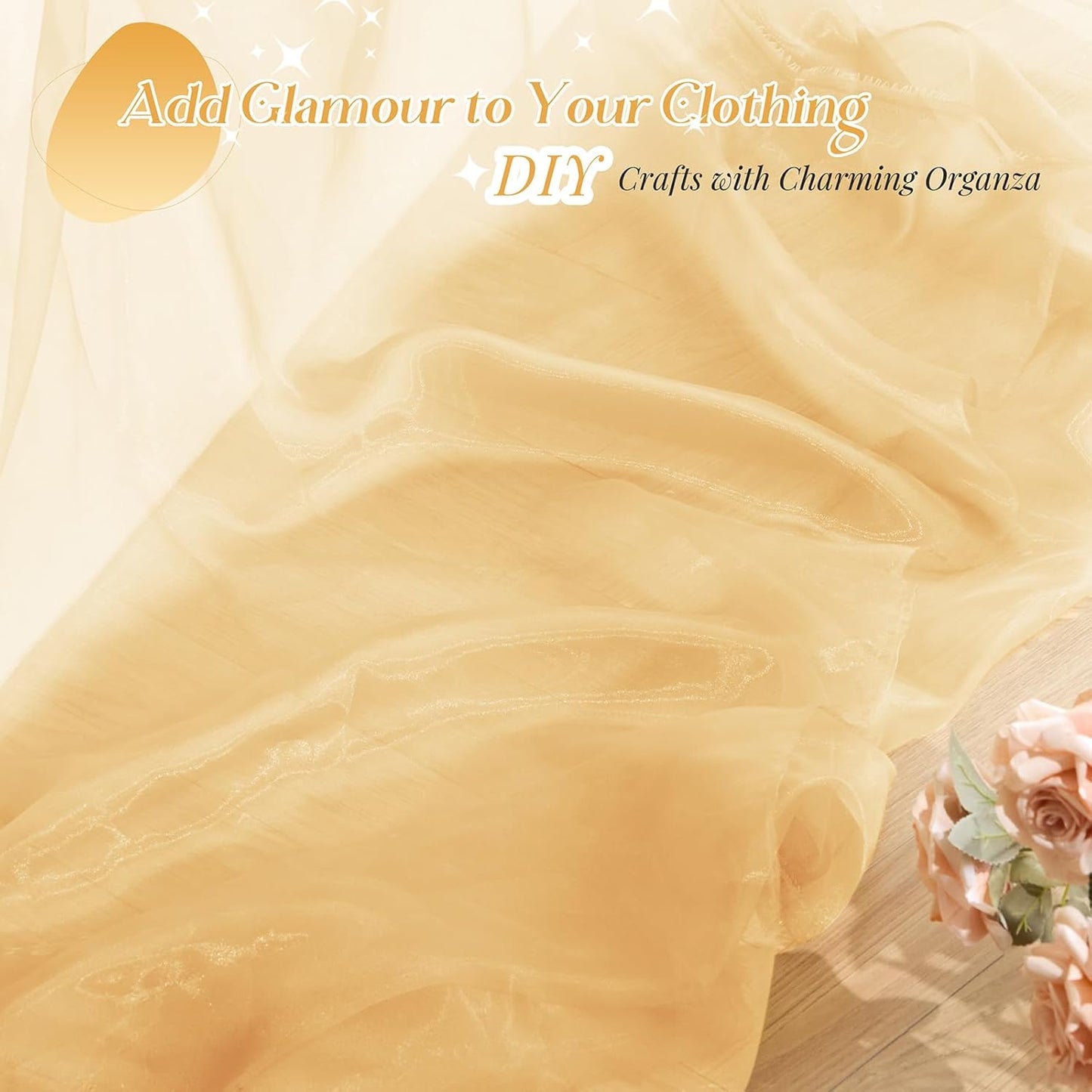 P Pothuiny Sheer Organza Fabric by The Yard, 3 Yards x 60 Inch Wide Bridal Champagne Organza Tulle Fabric Roll Shiny Gauze Fashion Dress Sewing Craft for Wedding Party Decorations Backdrop