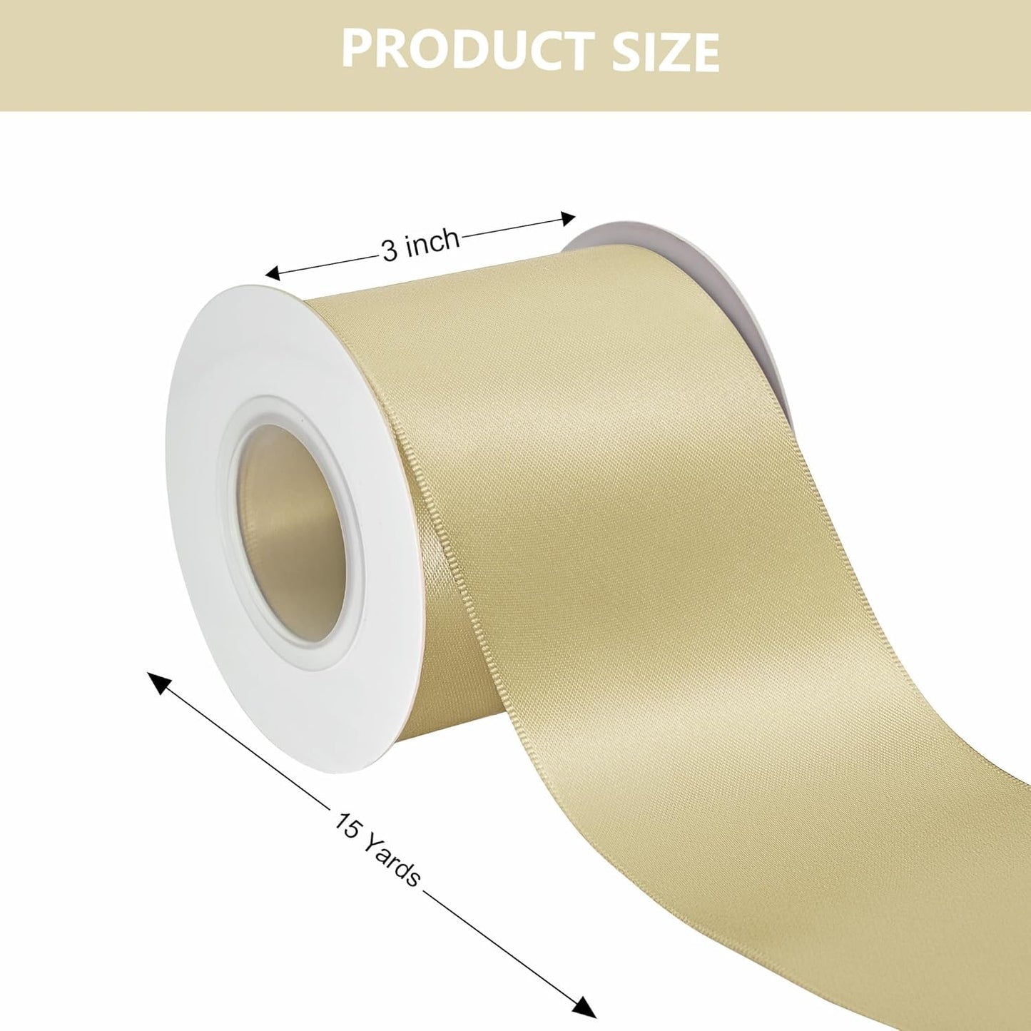 Champagne Gold Satin Ribbon 3 Inch X 15 Yards Solid Color Double Faced Ribbons Perfect for Crafts Wedding Decor Bow Making Arts Sewing and More