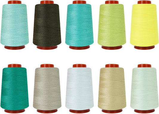10 Pcs Sewing Thread, All Purpose Sewing Thread, 10 Spools Assorted Colors Each 800 Yards of Polyester Threads for Sewing Machine, Hand Stitching, Quilting, Serger (Green Color System)