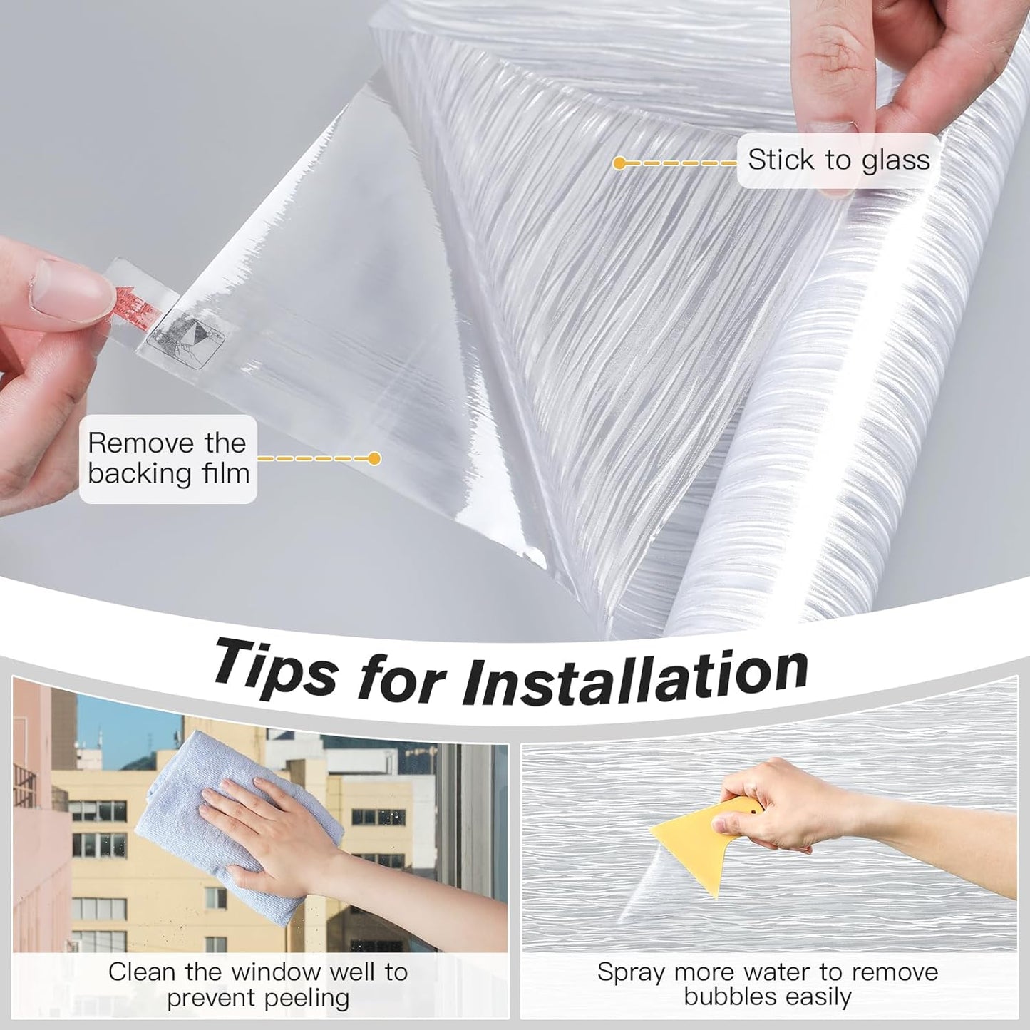 Haton Window Privacy Film, Frosted Glass Privacy Window Clings, Sun Blocking Frosting Opaque Coverings, Static Cling Removable Decorative Stickers for Home Door, Non-Adhesive 23.6" x 118.1"