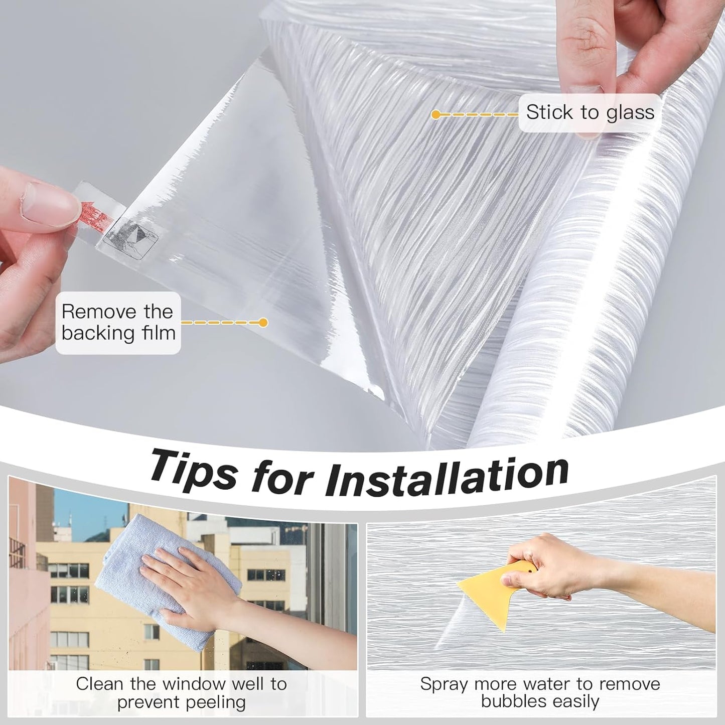 Haton Window Privacy Film, Frosted Glass Privacy Window Clings, Sun Blocking Frosting Opaque Coverings, Static Cling Removable Decorative Stickers for Home Door, Non-Adhesive 35.4" x 157.4"