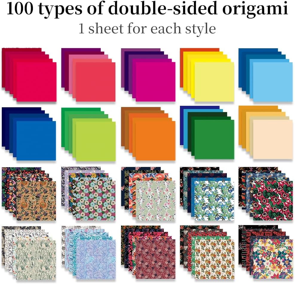 Origami Paper Kit Dobule Sided 100 Sheets 100 Colors 6 Inch Japanese Chiyo Square Easy Fold Arts Crafts DIY Handwork Origami Papers Beginner Solid Color Flower