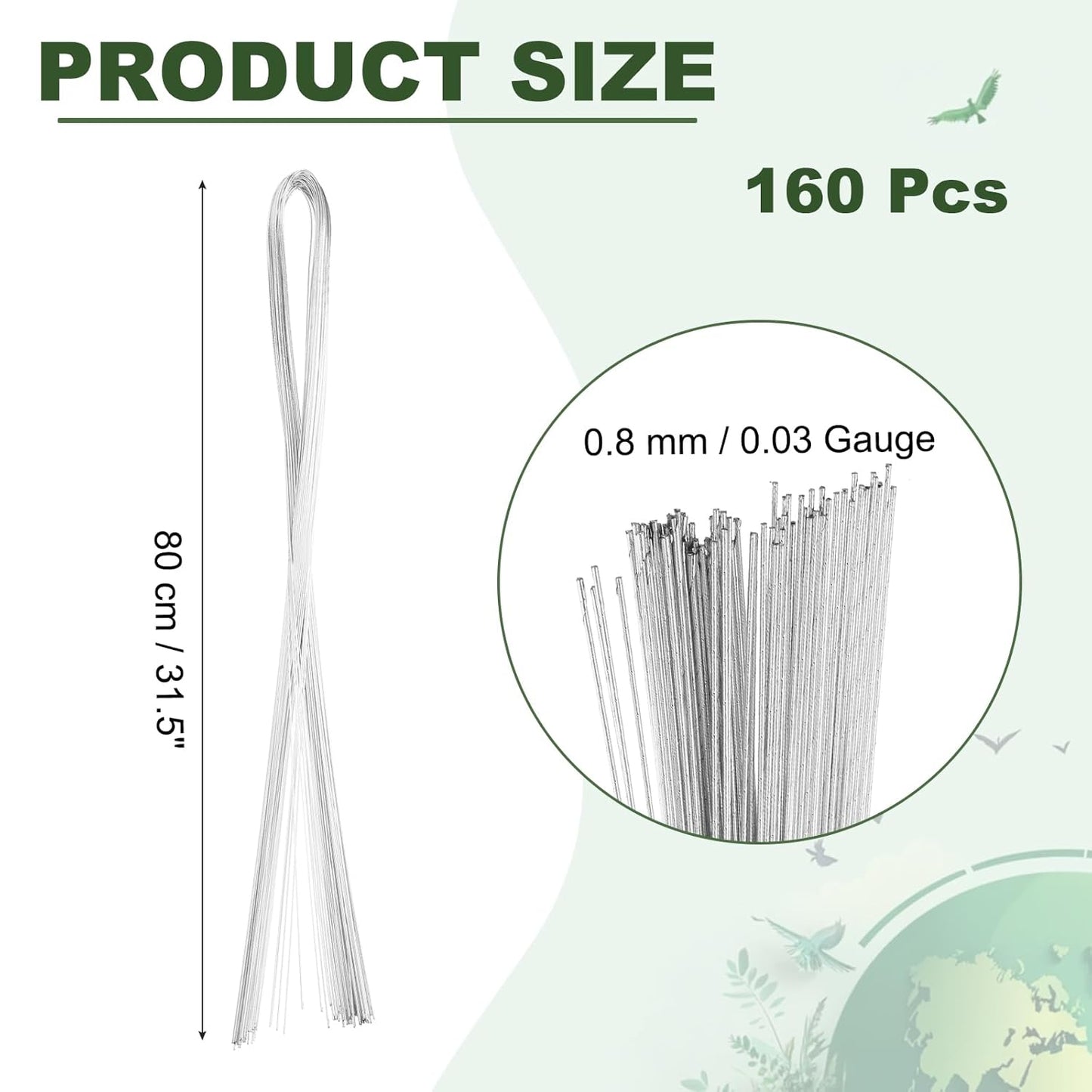 PATIKIL 32 Inch 22 Gauge Floral Stem Wire, 4 Pack/160 Pieces Bouquet Stem Paper Wrapped for DIY Crafts Flower Arrangements, Silver Tone