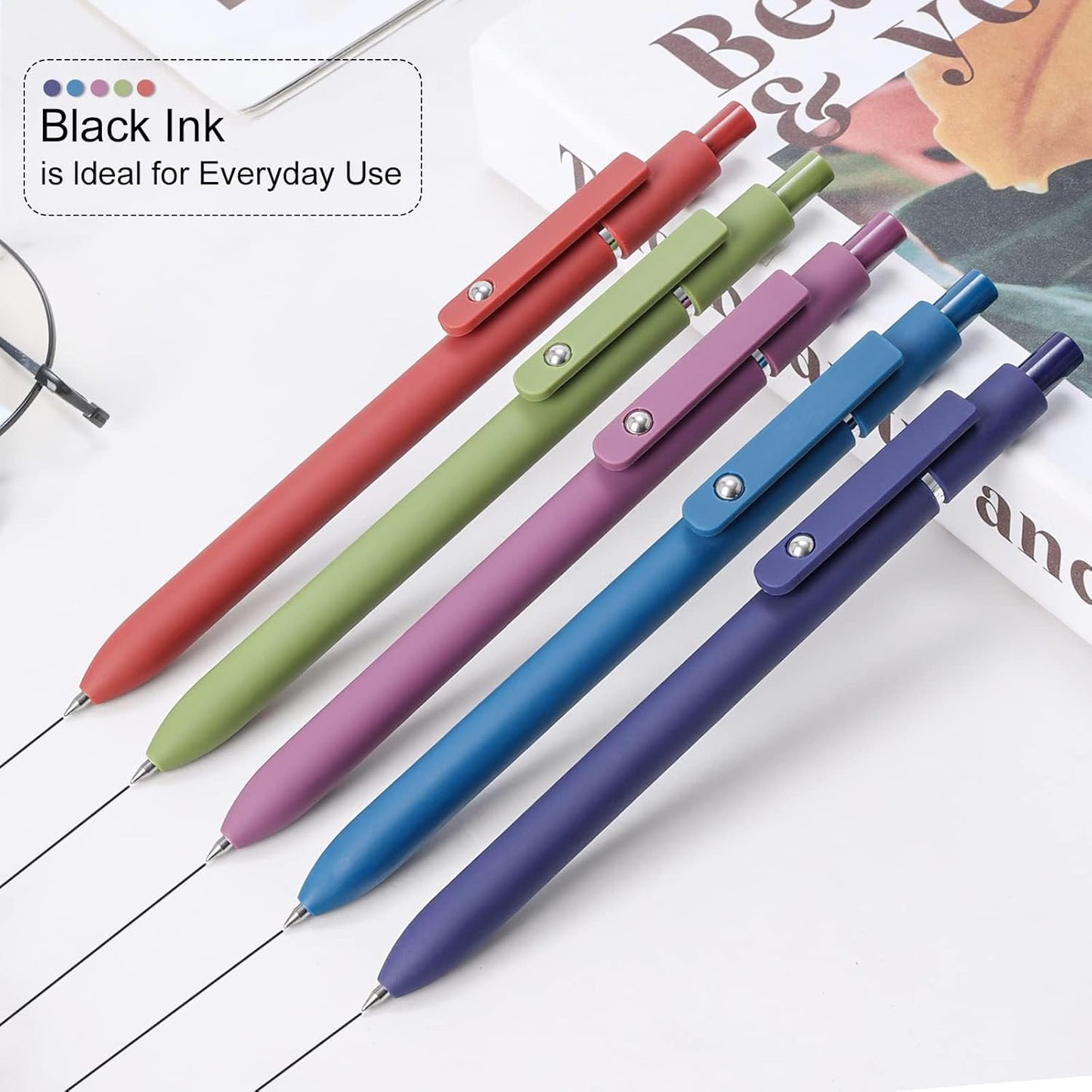 FIOVER Gel Pens, 5pcs 0.5mm Quick Dry Black Ink Fine Point Smooth Writing Pens High-End Series Ballpoint for Office School Supplies(Retro color)