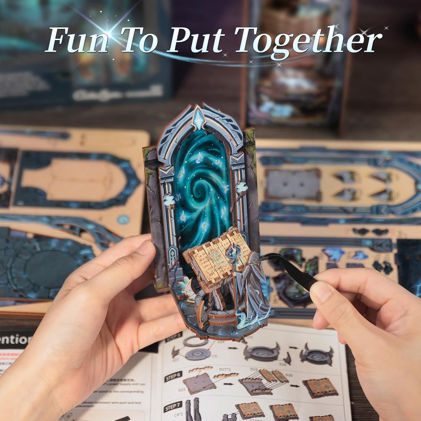 Fsolis Book Nook Kit, DIY Miniature Room House Kit 3D Wooden Puzzle Craft Kit for Adults Decorative Bookend Bookshelf Bookcase Nook Decor Gifts for Women Teens and Book Lovers (The Gate of Wonderland)