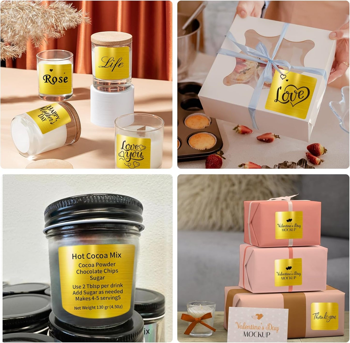 Square Thermal Labels Stickers 3" x 3", Gold Thermal Square Stickers Labels, Glitter Self-Adhesive Direct Thermals Label for Small Business- Holographic Gold