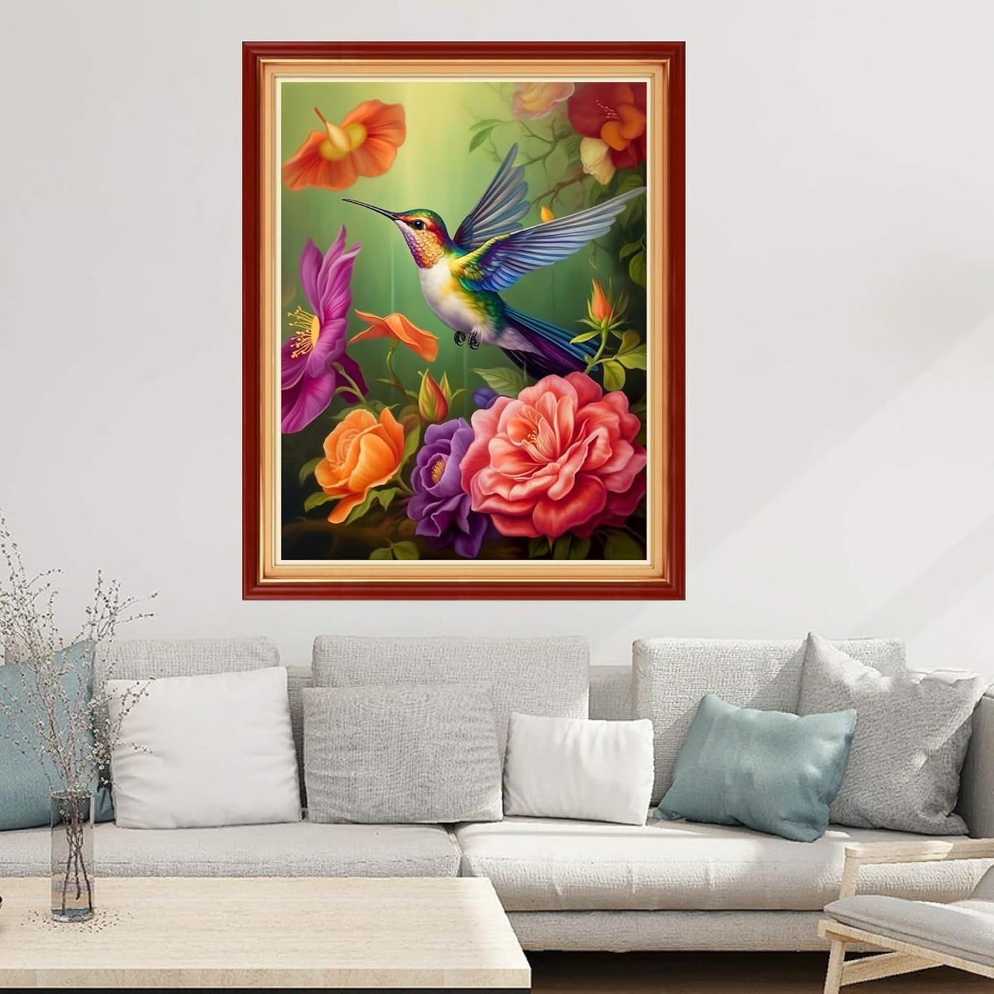 Joyhoor Cross Stitch Kits for Beginners Stamped Cross-Stitch Supplies Needlework preprint Embroidery Kits for Adults DIY Needlepoint Kits Embroidery Patterns 11CT-Hummingbird Flowers 16x20 inchs