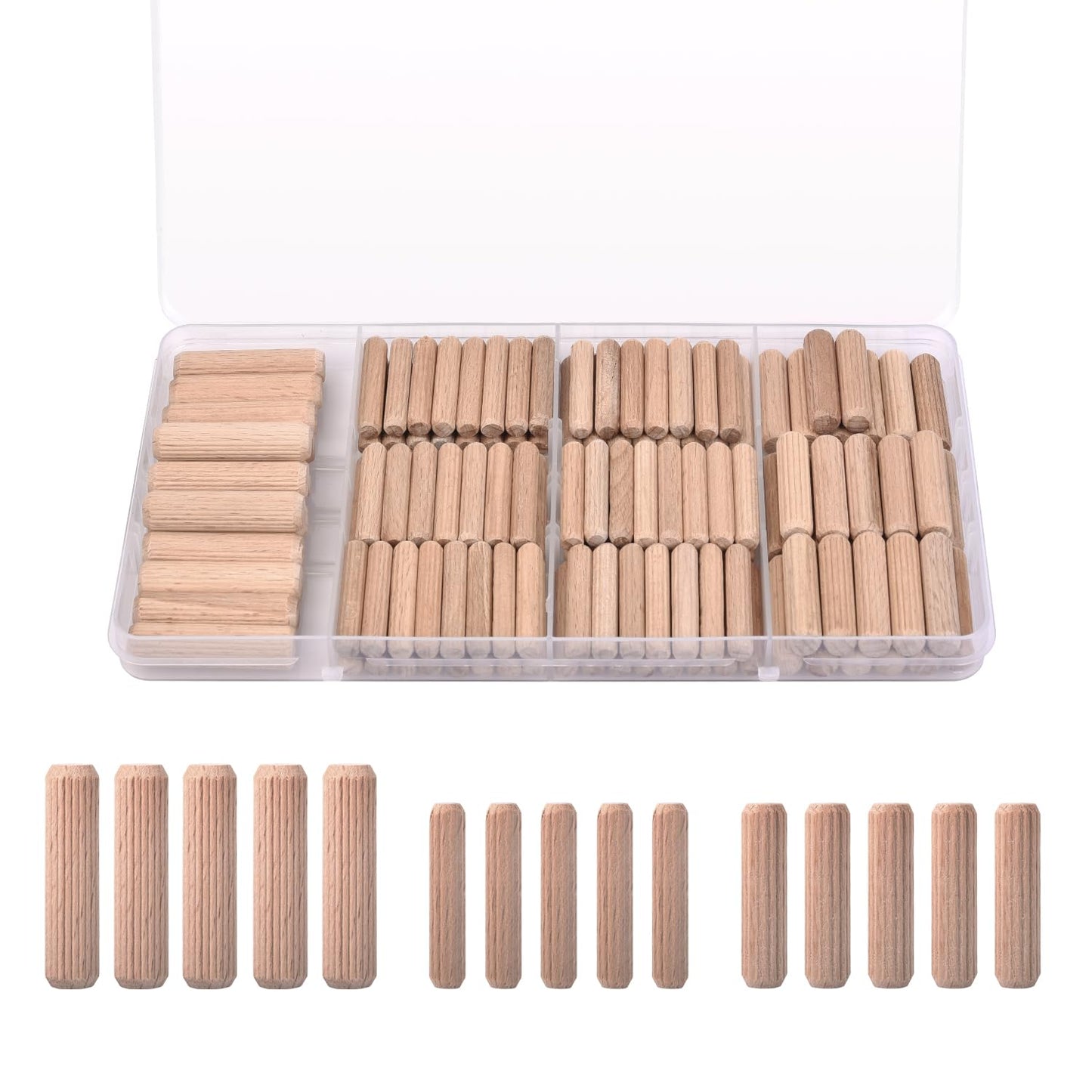 1/4-Inch Wooden Dowel Pins - 200 Pcs 1/4 x 1-1/4 inch Fluted Wood Dowels Rods,Hardwood Crafts Dowel Pegs ,Beechwood