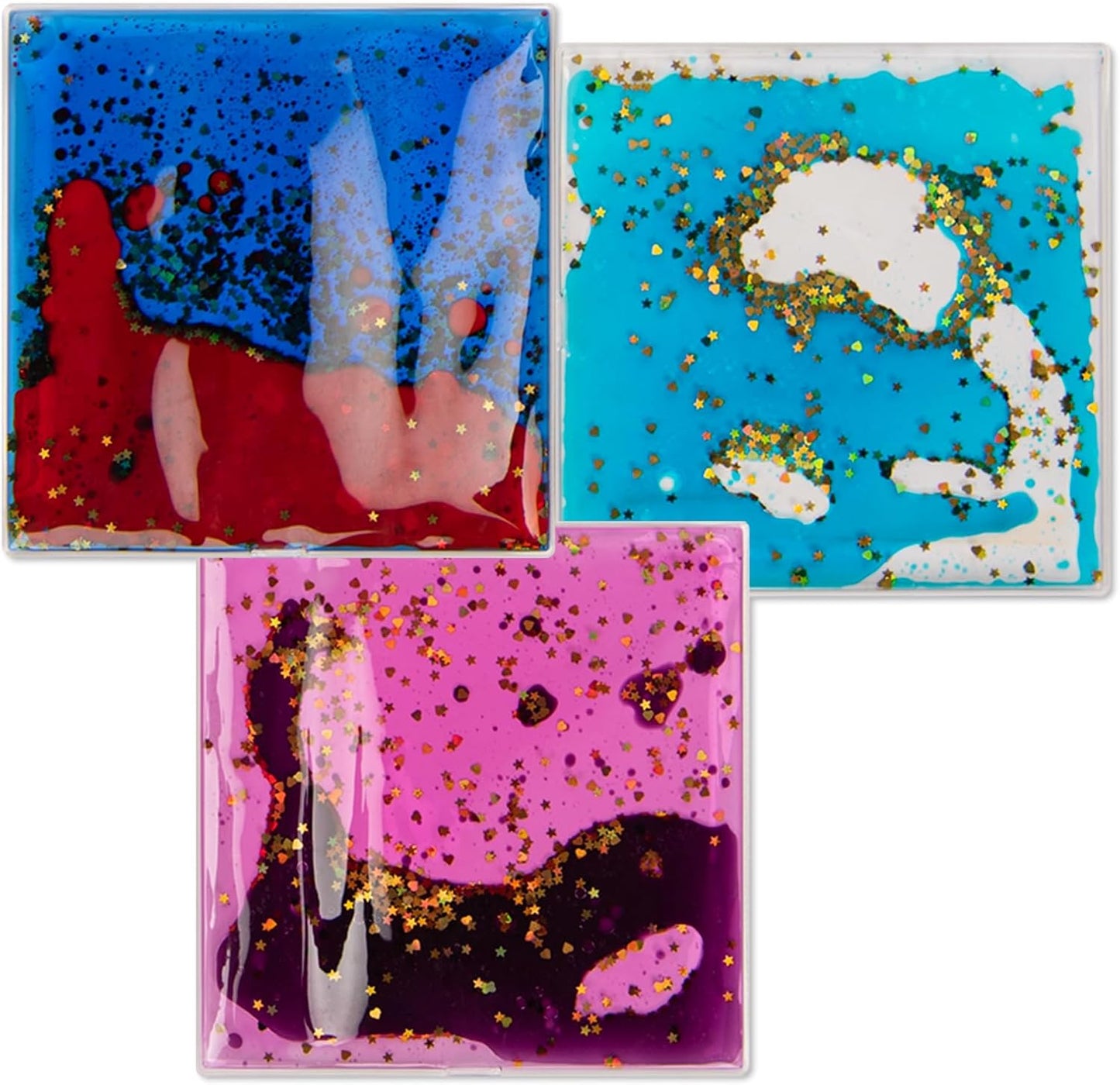 Art3d 6”x6” Square Sensory Fidget Liquid Motion Tiles for Kids, Toddler, Teens - Interactive Soft Gel Liquid Play Mats for Home, Schools, Playrooms, Multi-Pack of 3 Tiles