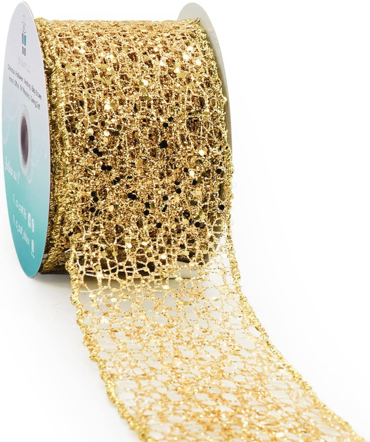 CT CRAFT LLC Sparkling Glitter Mesh Wired Ribbon 2.5" x 10 Yards Gold for Christmas Home Decor Bow Gift Wrapping DIY Crafts Wreath