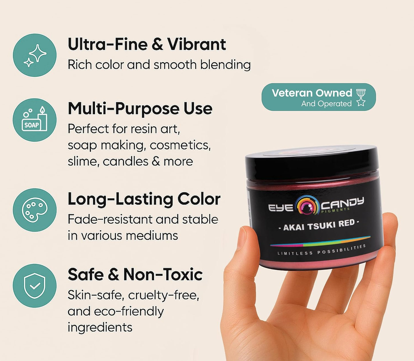 Eye Candy Pigments Premium True Red Mica Powder - Akai Tsuki Red (50gr) - for Epoxy, Resin, Soap, Paint, Woodworking, Acrylic Pouring, Bath Bombs, Fishing Lures - DIY Arts and Crafts Additive