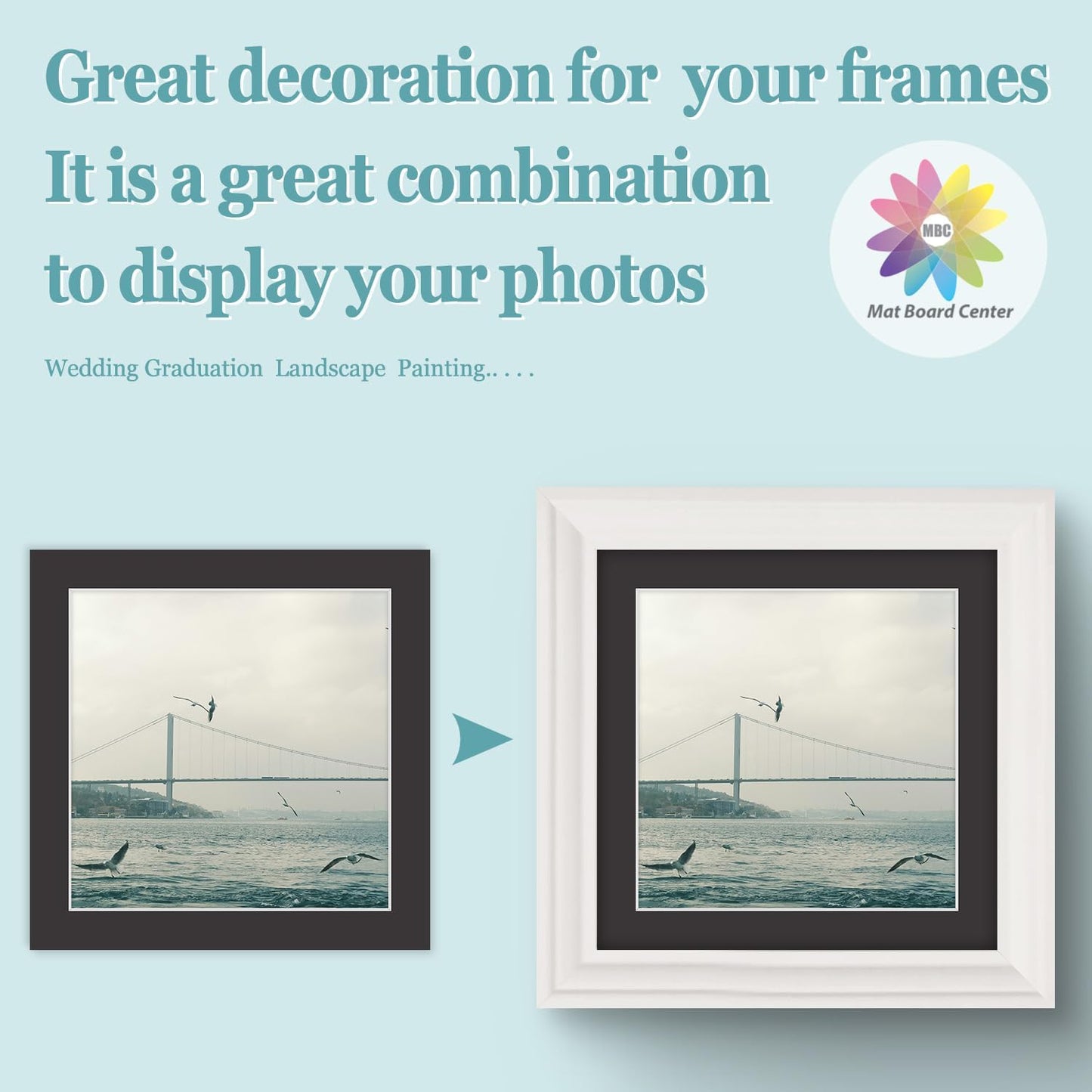 MBC Mat Board Center, 5 Pack 12x12 for 10x10 Black Picture Mats Frame Mattes, Bevel Cut, Acid Free, 4-ply Thickness