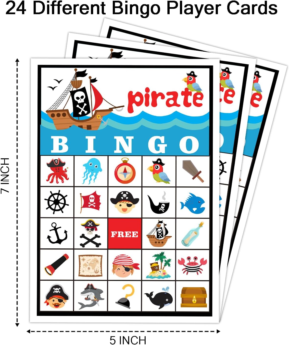 Pirate Ship Adventures Bingo Game Cards(24 Players), Pirate Party Bingo Card for Family Friend Adult, Large Group Skull Party Activity Favor Decoration Supplies -007
