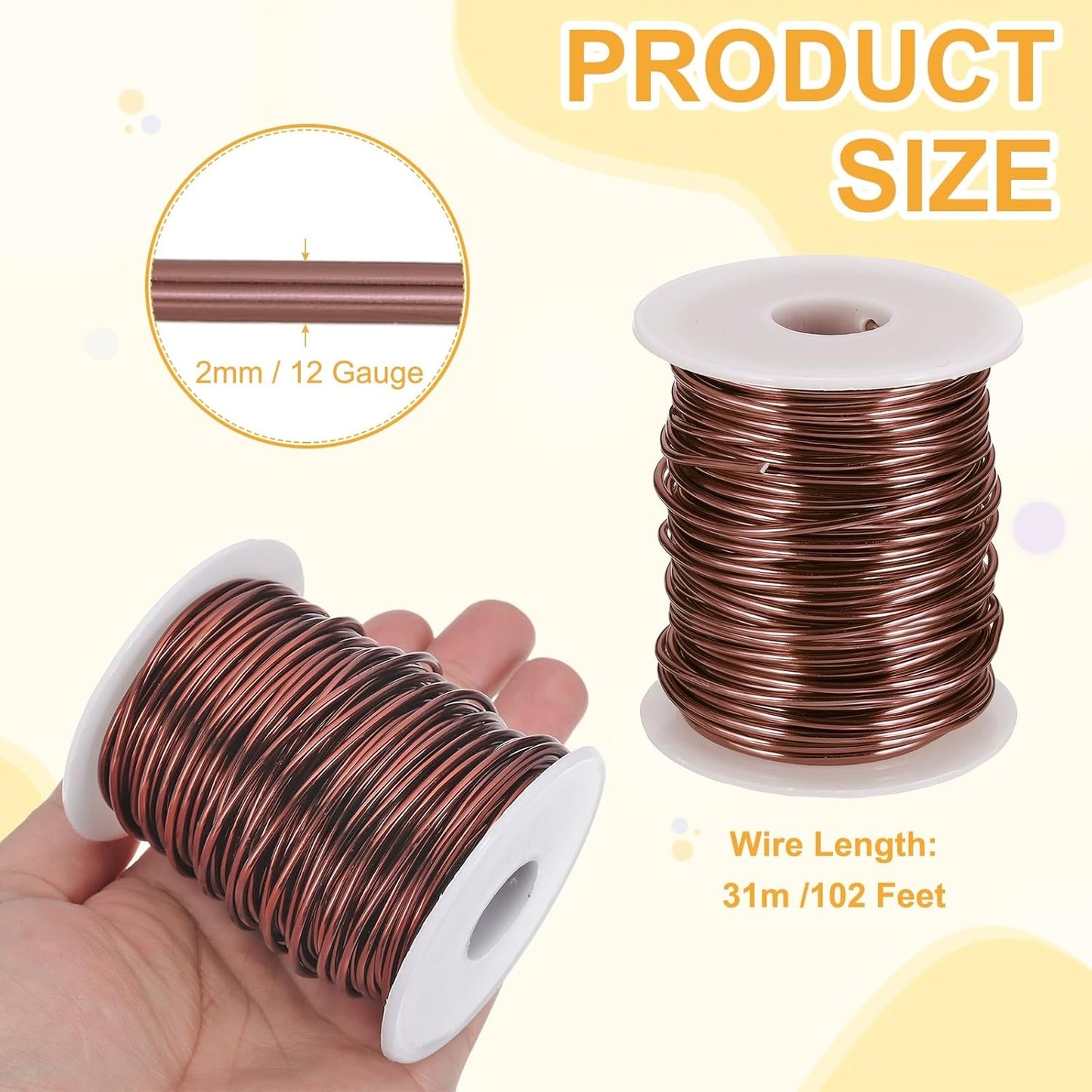 uxcell 12 Gauge / 2mm Anodized Aluminum Wire for Jewelry Craft Making, 102 Feet Bendable Flexible Wire for DIY Home Decor Gardening Sculpture, Bronze
