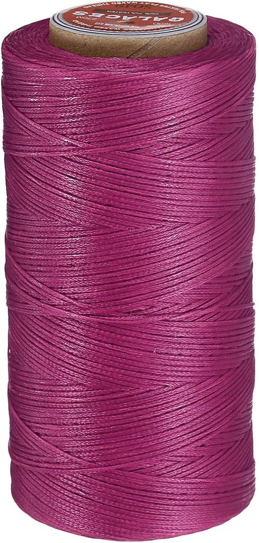 uxcell Flat Leather Sewing Waxed Thread, 270m / 295 Yards Polyester Wax String, 150D Wax Stitching Cord for Leather Crafts, Bookbinding, Bracelets Braided, Reddish Purple