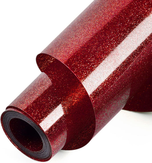 HTVRONT Red Glitter Heat Transfer Vinyl - 10" x 5FT Red Glitter HTV Vinyl for T-Shirts, Iron on Vinyl for All Cutter Machines