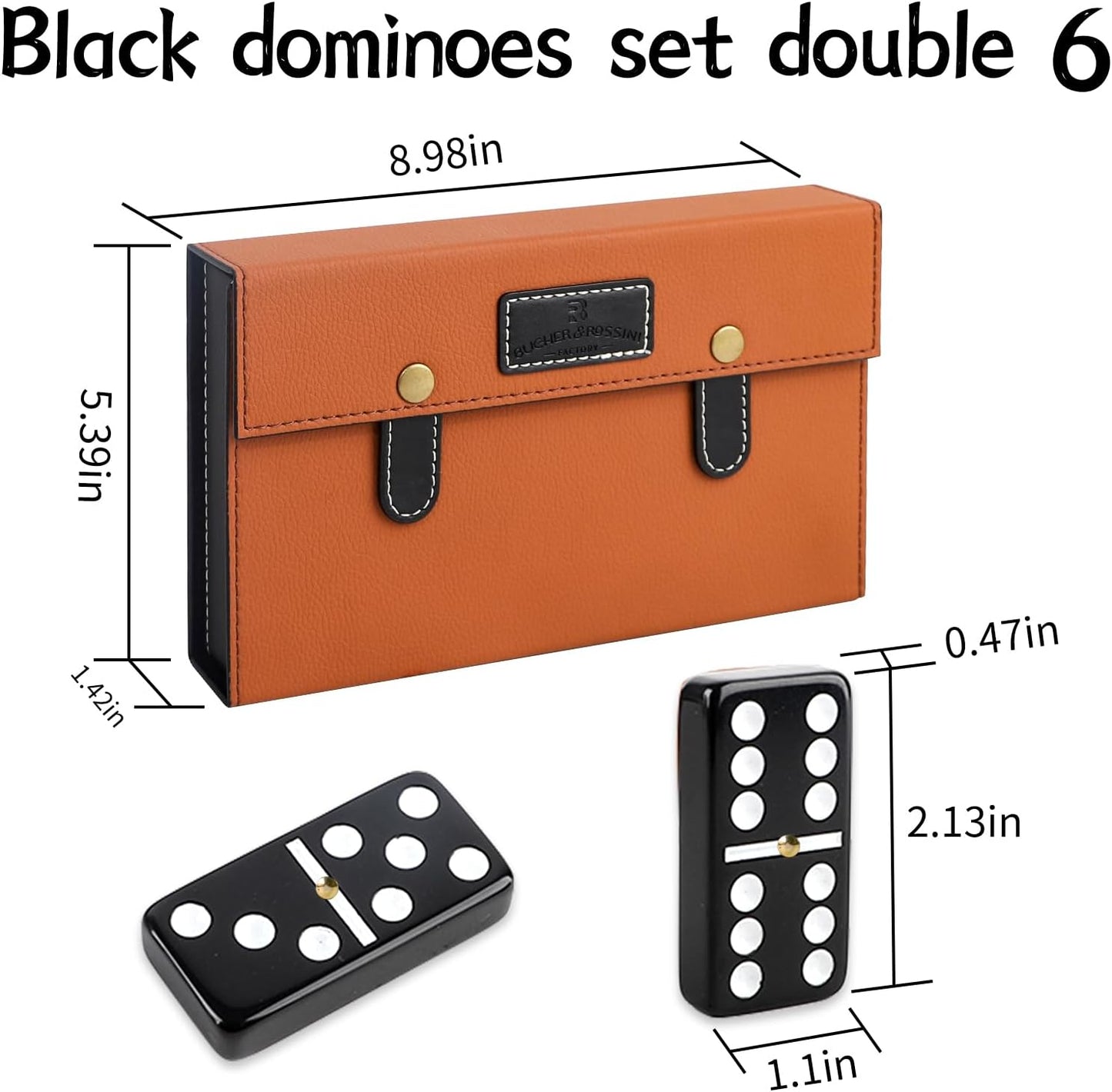 Bucher&Rossini Dominoes Set Double 6 - Classic Black Domino's Game Set for Adults and Kids Idea Gift Present for Domino Players or Family Game Night (Black New)