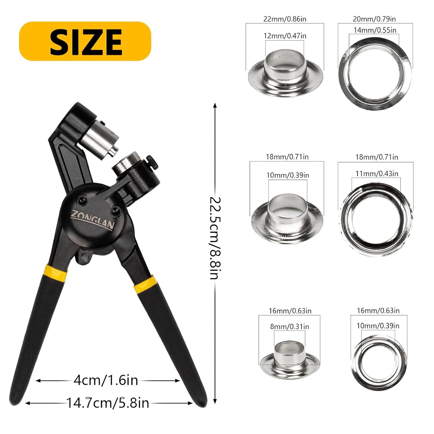 Heavy Duty Grommet Tool Kit of 1/2" 5/16" and 3/8",Multi Size Handheld Eyelet Tool Plier Rivet Press with 900 pcs Silver Grommets for Tarp Leather Fabric