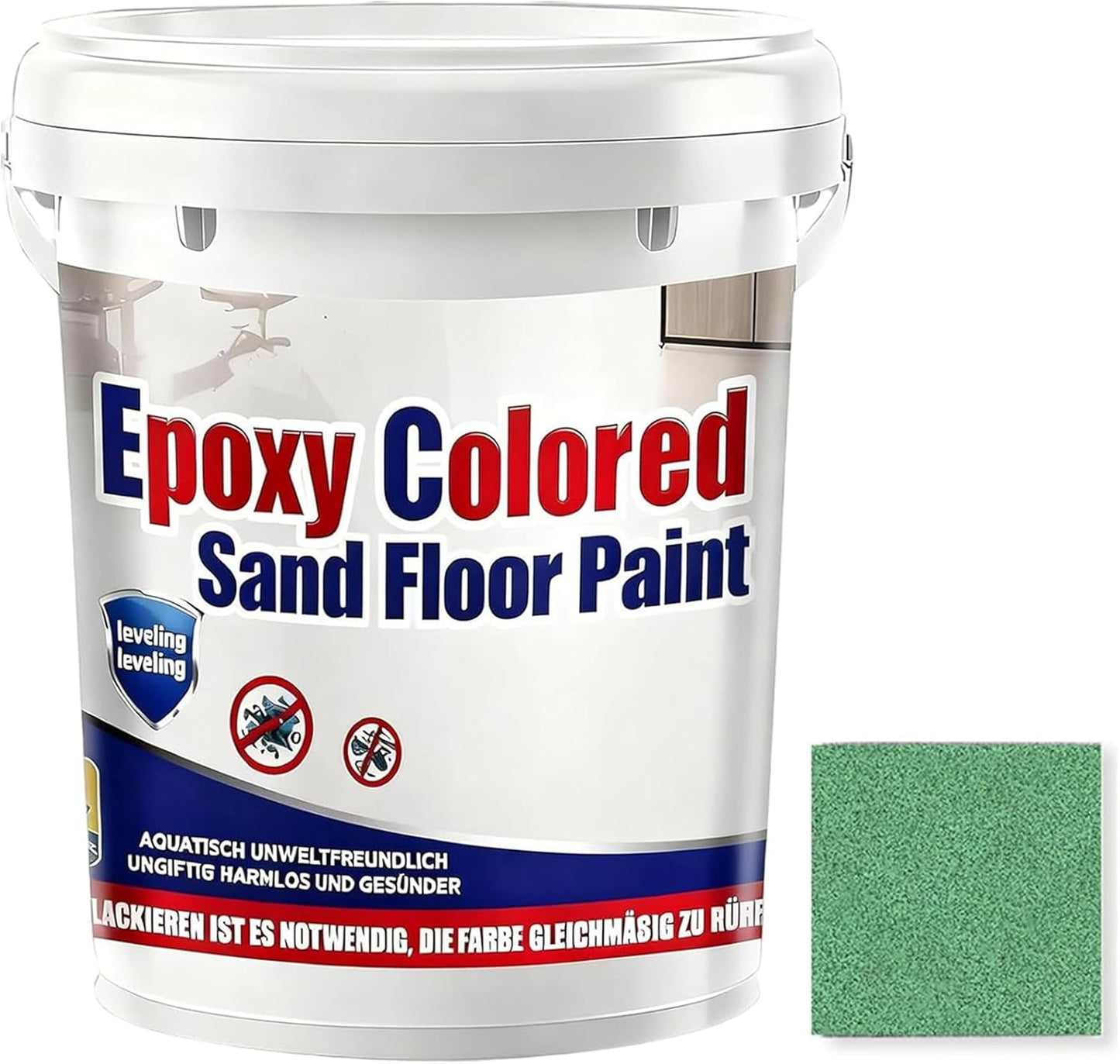 Epoxy Colored Sand Floor Paint, Epoxy Floor Paint for Concrete, High Gloss Marble Effect Coating, Waterproof Non-Slip Concrete Paints, Suitable for Indoor/Outdoor Use (Green,32 oz/1 kg)