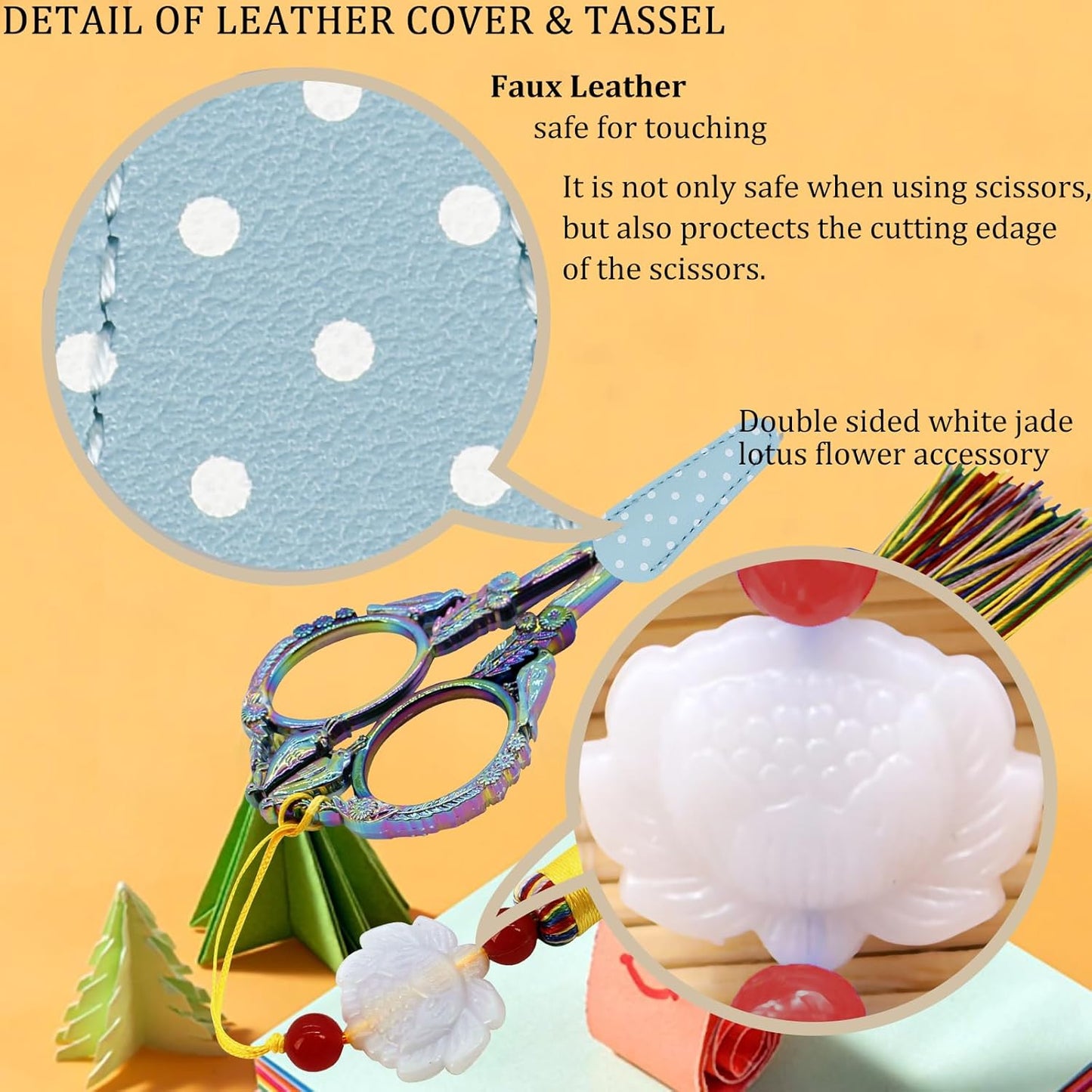 BIHRTC 4.5Inch Sewing Scissors Stainless Steel Sharp Tip Scissors with Leather Cover Tassel Small Crafting Household Shear for Cross Stitch Needlework Beading DIY Threading