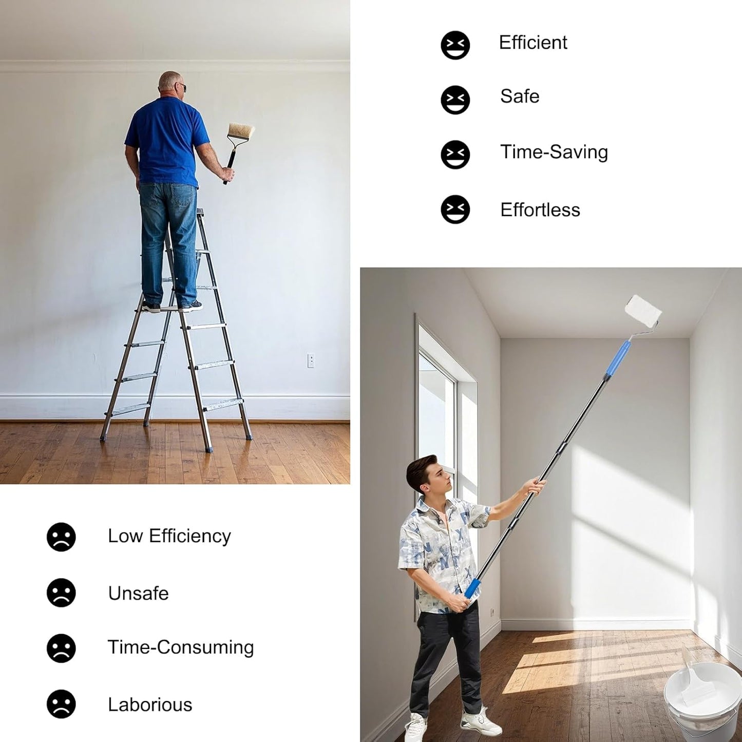 4 Ft Extension Pole +Joint Angle Adaptor, Paint Roller Stainless-Steel Threaded Splicing Extension Poles for Hand Drywall Sander Wall Cleaning and Polishing Paint Roller Brushes (4 Feet)