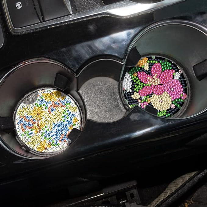 8 Pcs Diamond Painting Coasters, Flowers Diamond Art Car Coasters for Cup Holder, 2.8 Inches Flowers for Drinks, Small Diamond Painting Kits Supplies, DIY Crafts for Adults Kids