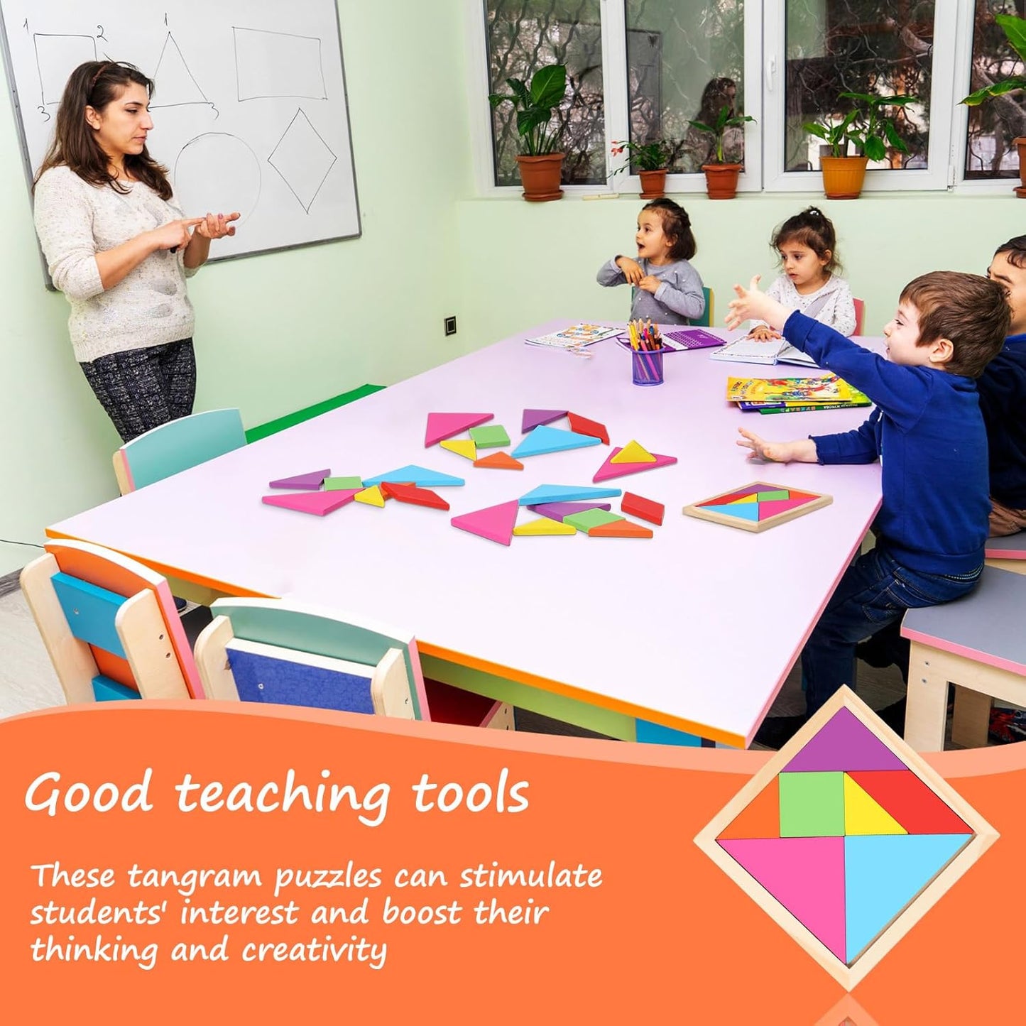 Meooeck 12 Pack Tangrams Wooden Puzzles Tangrams Classroom Set for Kids Shape Puzzles Brain Logic Blocks for Games Educational Gifts for Adults Kids Ages 4-8 8-12(Classic Style)