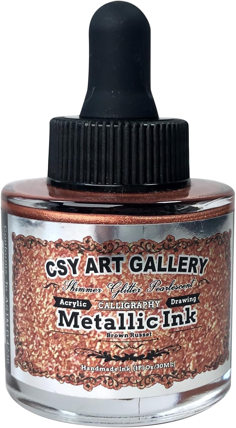 CSY Art Gallery Metallic Calligraphy Inks for Artist -Acrylic Paints 30ml – Perfect for Canvas, Wood, Ceramic, and DIY Projects (Brown Russet)