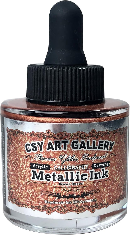 CSY Art Gallery Metallic Calligraphy Inks for Artist -Acrylic Paints 30ml – Perfect for Canvas, Wood, Ceramic, and DIY Projects (Brown Russet)