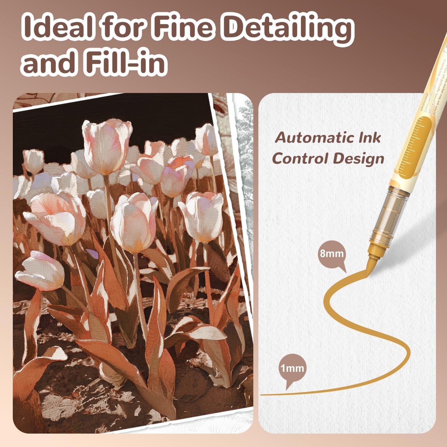 Guangna 12 Brown Series Acrylic Paint Markers Set, Brush Tip Acrylic Paint Pens for Rock Painting, Wood, Glass, Paper, Coloring Book, Ceramic, Canvas, DIY Crafts, Water-Based Ink