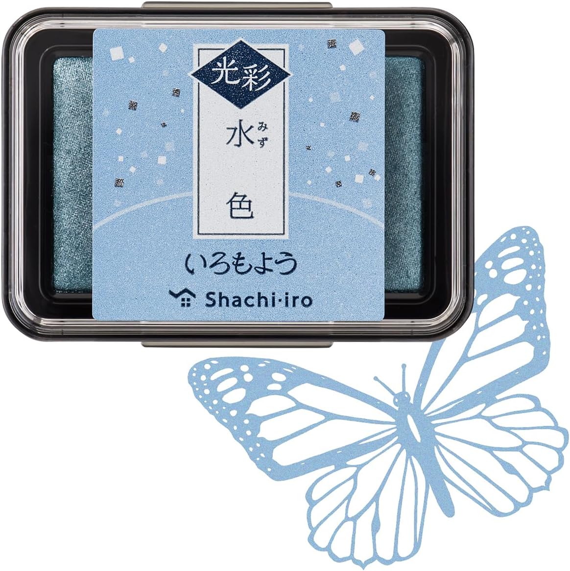 IROMOYO KOSAI Stamp PAD, Traditional, Shimmering Japanese Ink Colour, Oil-Based Ink pad - Pale Blue