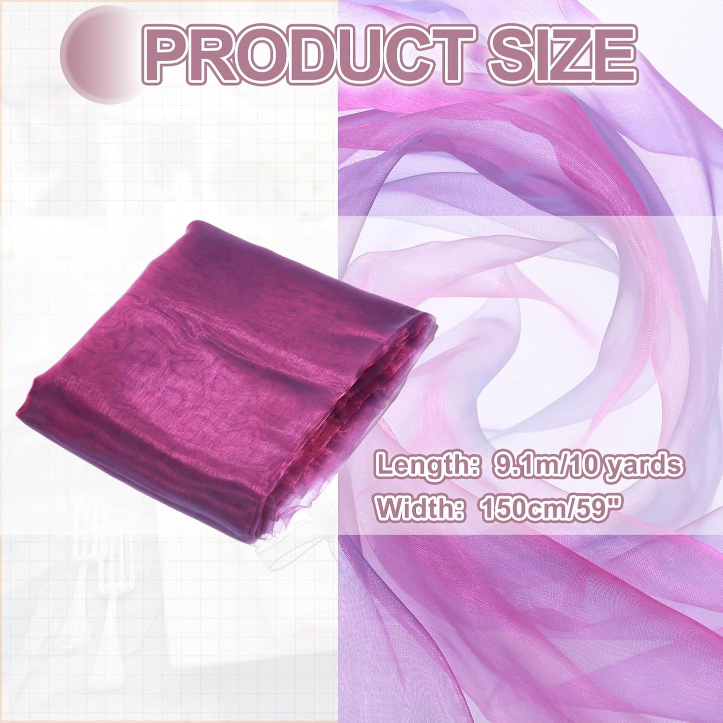 MECCANIXITY Iridescent Sheer Organza Fabric, 10 Yards x 59 Inches Solid Holographic Shiny Fabric Organza Cloth for Wedding, Curtains, Costume, Photo Background, Gradient Rose Red Blue