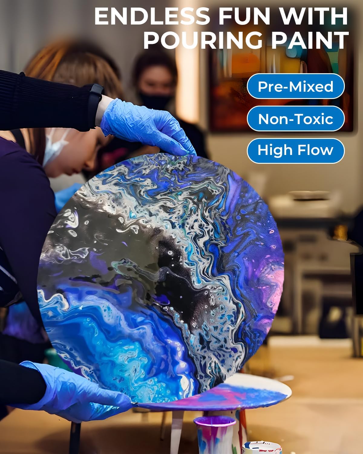 Nicpro 14 Colors Large Bulk Acrylic Pour Paint Set (33.8 oz,1000 ml) Premixed High Flow Art Pouring Paint Supplies Kit with Silicone Pour Oil, Gloves for Beginner Cell Creation Flow DIY, Ready to Pour