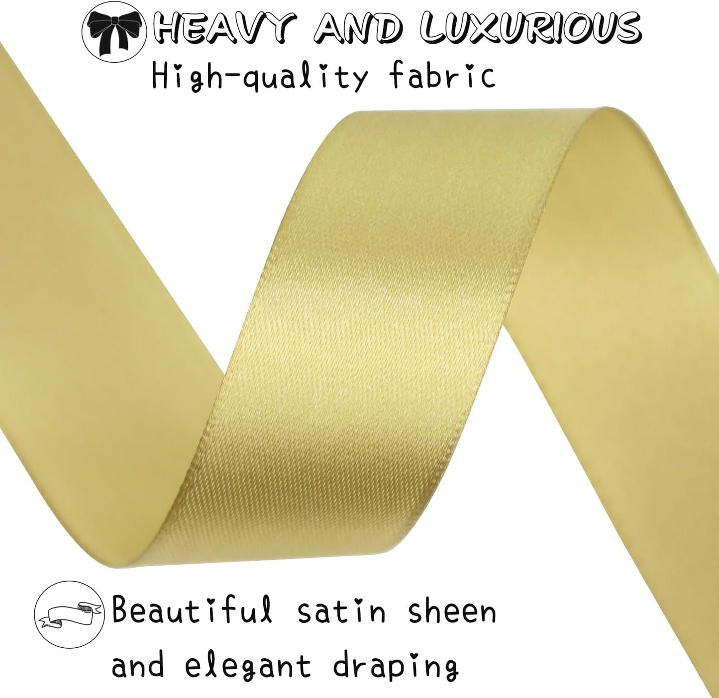 Champagne Gold Solid Satin Ribbon 1 Inch 25 Yards Solid Polyester Fabric Ribbon for Gift Wrapping Wedding Christmas Baby Shower Birthday Party Decoration Handmade Immortal Flower Craft