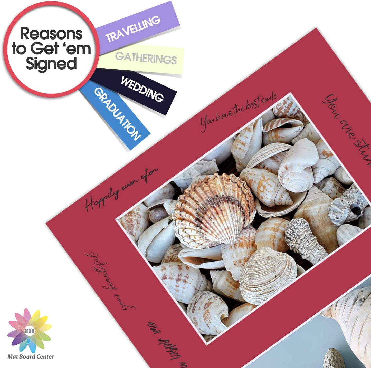 Mat Board Center, Pack of 5, Photo Picture Mats - Acid Free, 4-Ply Thickness, White Core - for Pictures, Photos, Framing (11x14 for 2-5x7 Mixed Color)