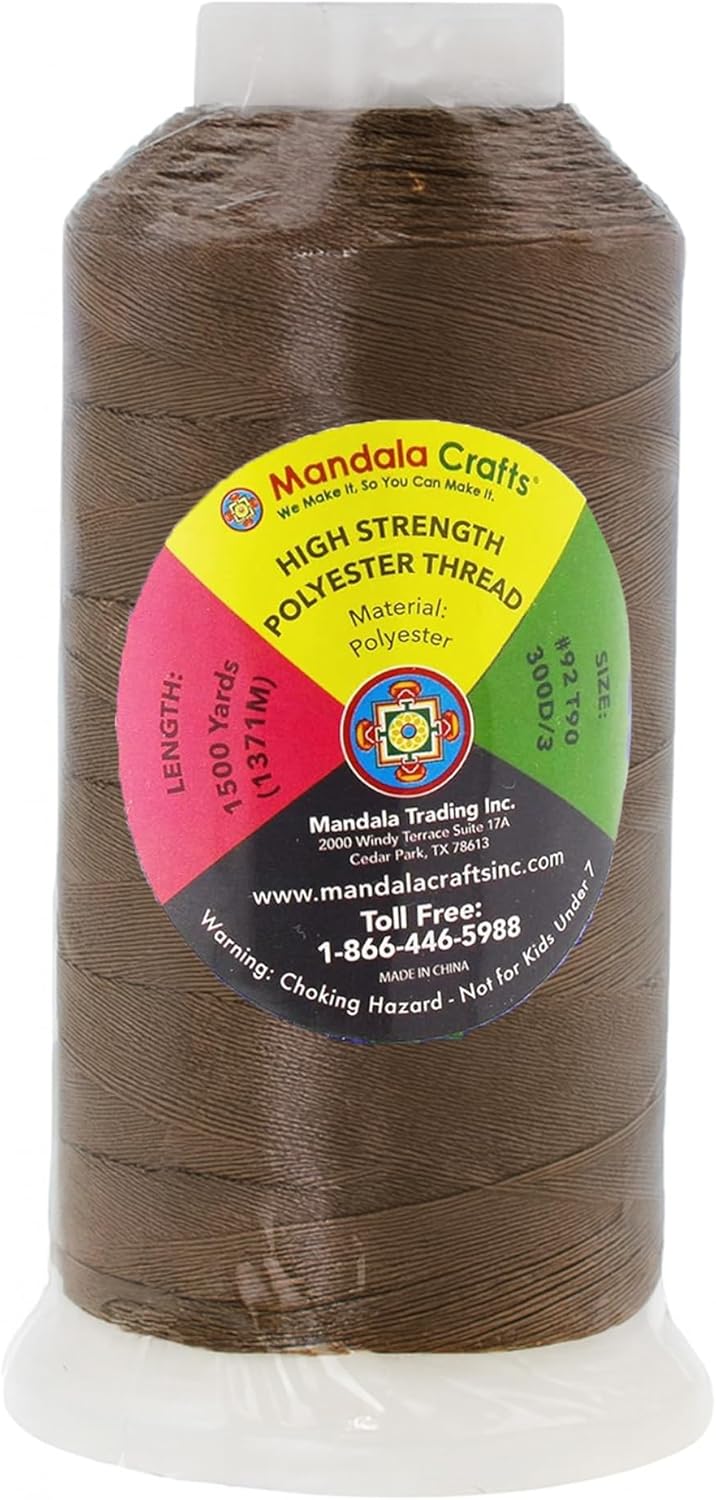 Mandala Crafts Coyote Brown Heavy Duty Thread -1500 Yds Tex 90 Thread for Sewing Drapery Jeans Leather Hair Outdoor Marine Upholstery
