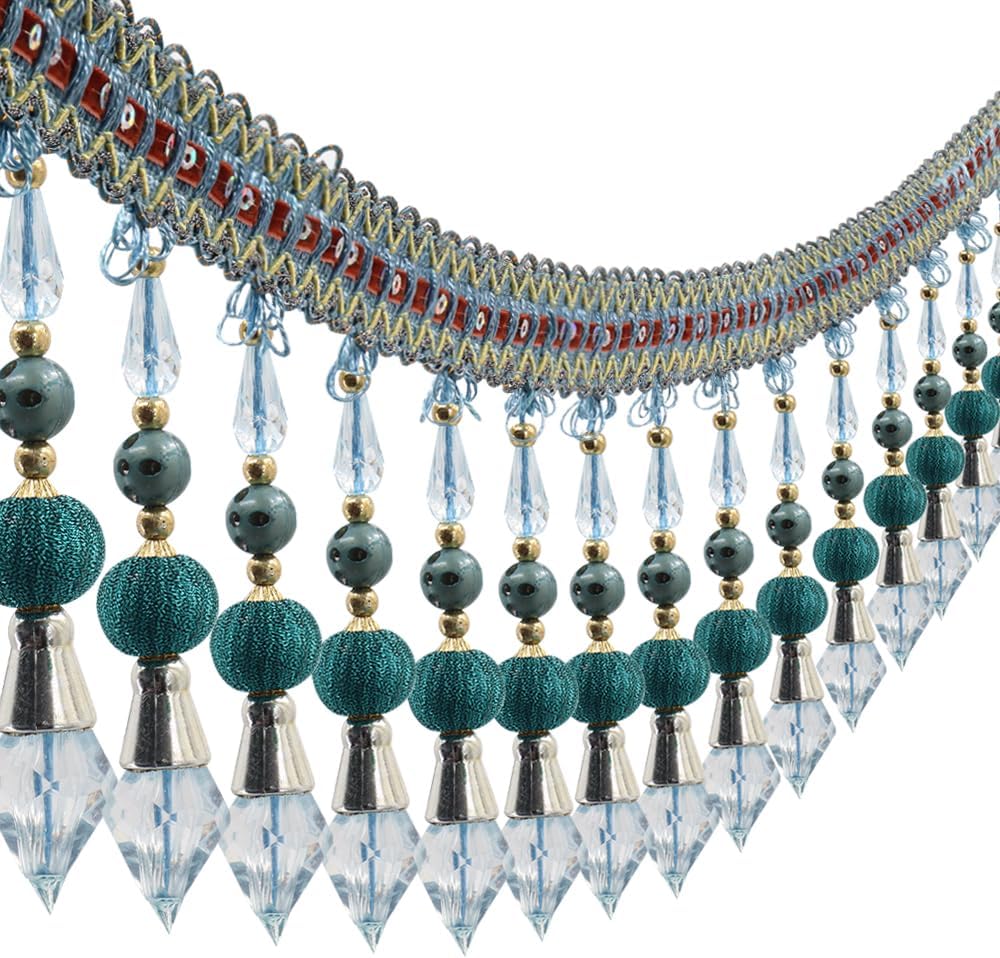 3yards Beading Fringe Trimming Long Beads Tassel Curtain Trim Ribbon Trim for Cover Edge Decorative (blue)