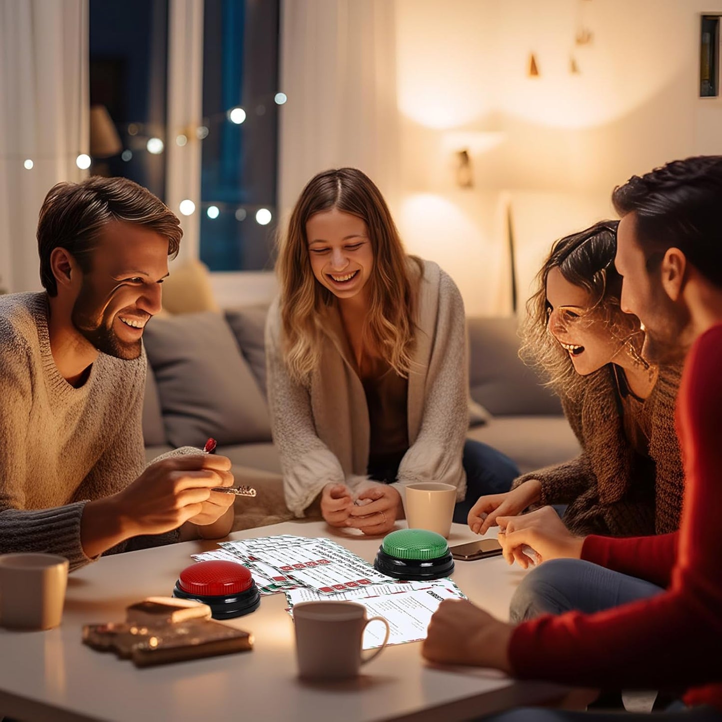 Christmas Friendly Feud Game with 2 Answer Buzzers, Holiday Feud Cards for Family Game Night Fun Trivia Quiz for Xmas Party Office Class Groups Team Building